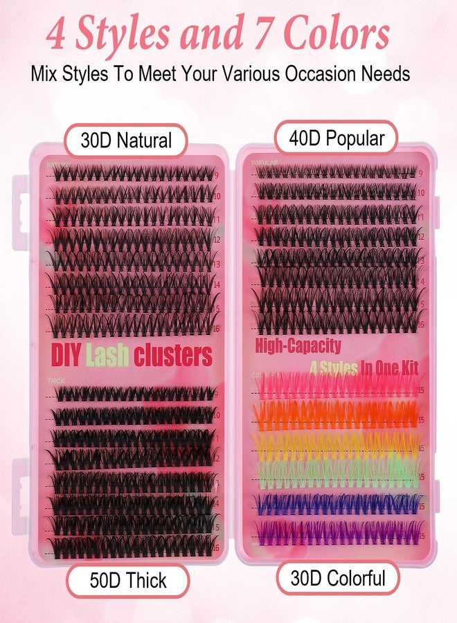Thrymme 600 Pcs Lash Clusters with Color, Color Lash Clusters Fluffy with D-Curl Volume, DIY Colorful Lashes Cluster for Home Salon & Party - Image 2